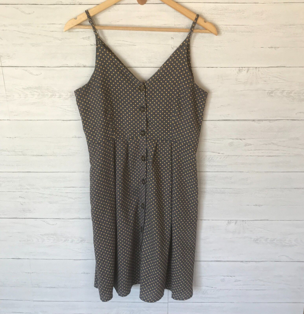 Umgee Dress Womens Size Small Blue Gray & Yellow Polka Dot with Pockets Summer